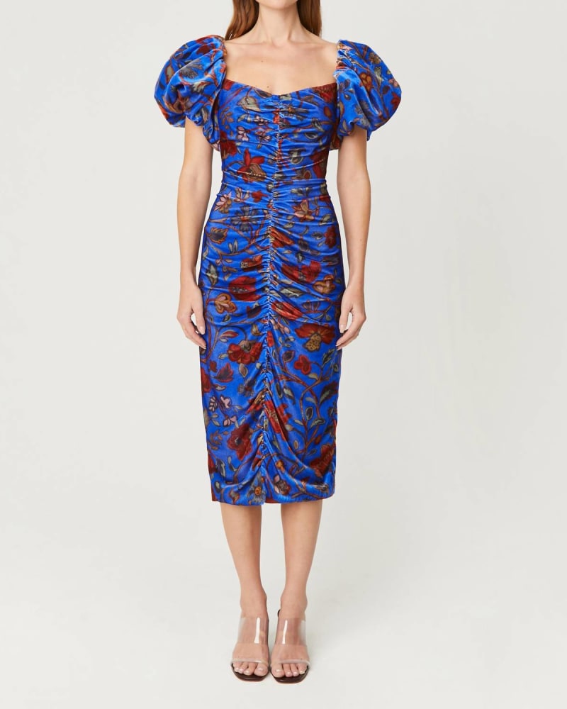 Front of a model wearing a size 10 Tessa Dress In Royal Vichy Rose Grande in Royal Vichy Rose Grande by RHODE. | dia_product_style_image_id:342266